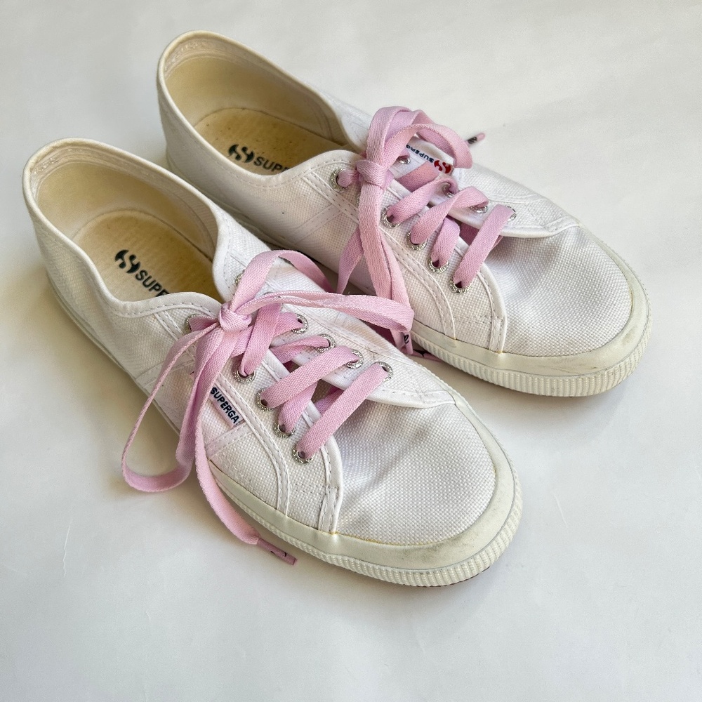 Superga Sneakers Runners Canvas Low Top Lace Up White Size 40 US 9 Womens
